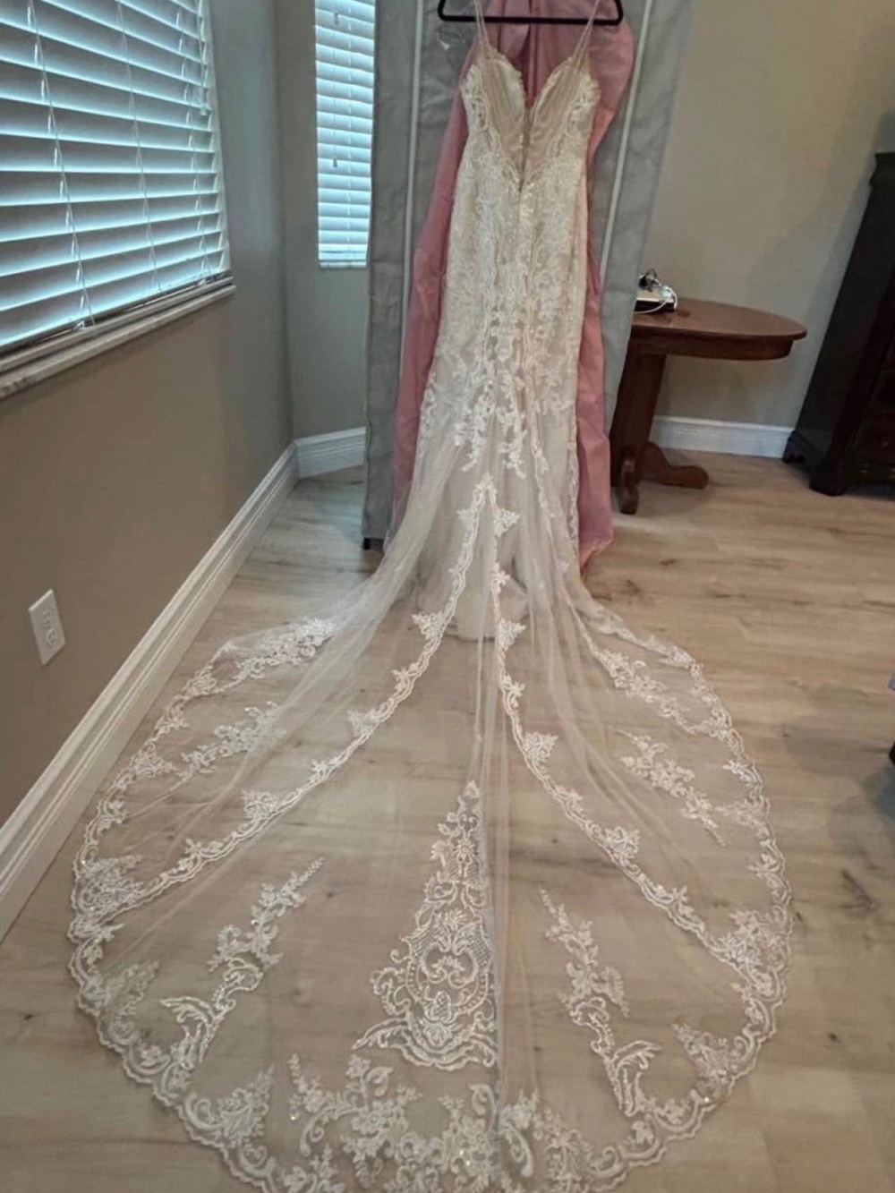 Stella York Ivory Lace Mermaid Wedding Dress with Long Scalloped Train